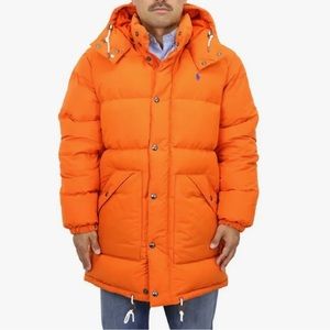 Men's Polo Ralph Lauren Orange Long Down Fill Puffer Coat  Large NWT